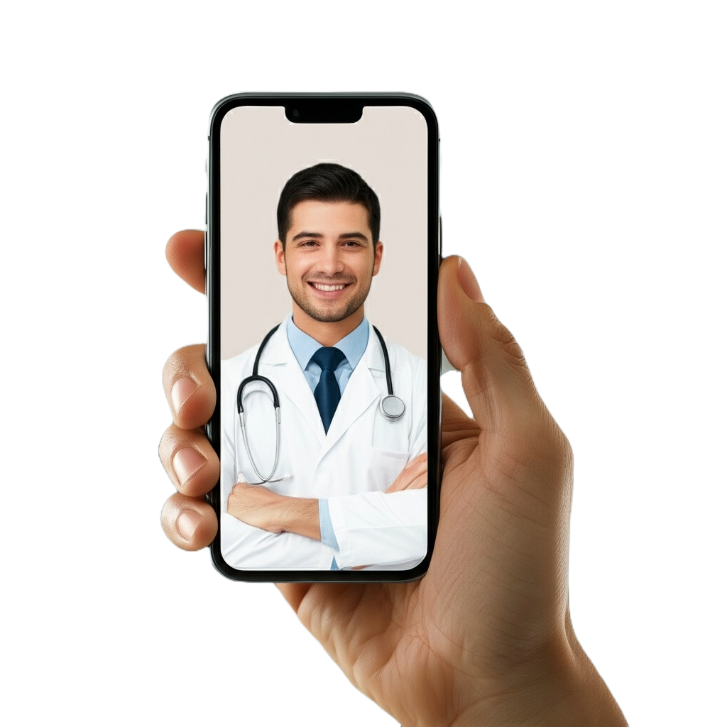 Stylized image representing telehealth connection and expert medical analysis