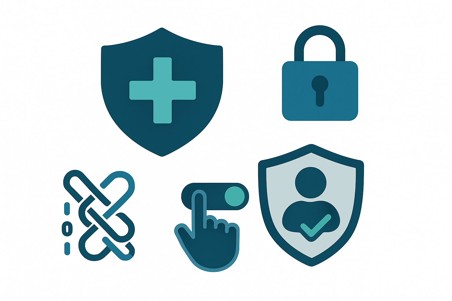 Graphic icons representing data privacy, security, and user control for wearable data